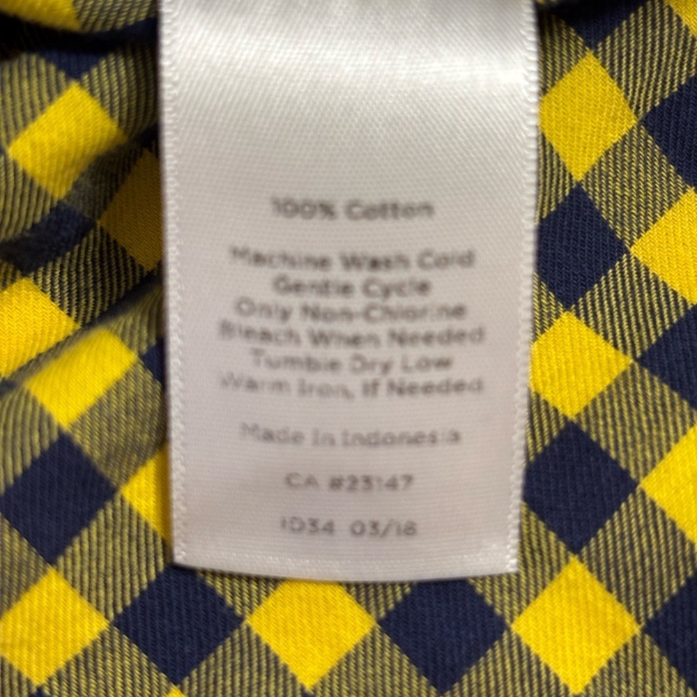 Talbots Navy Yellow Gingham Button Front Shirt 1X Cotton Blouse - Picture 3 of 8